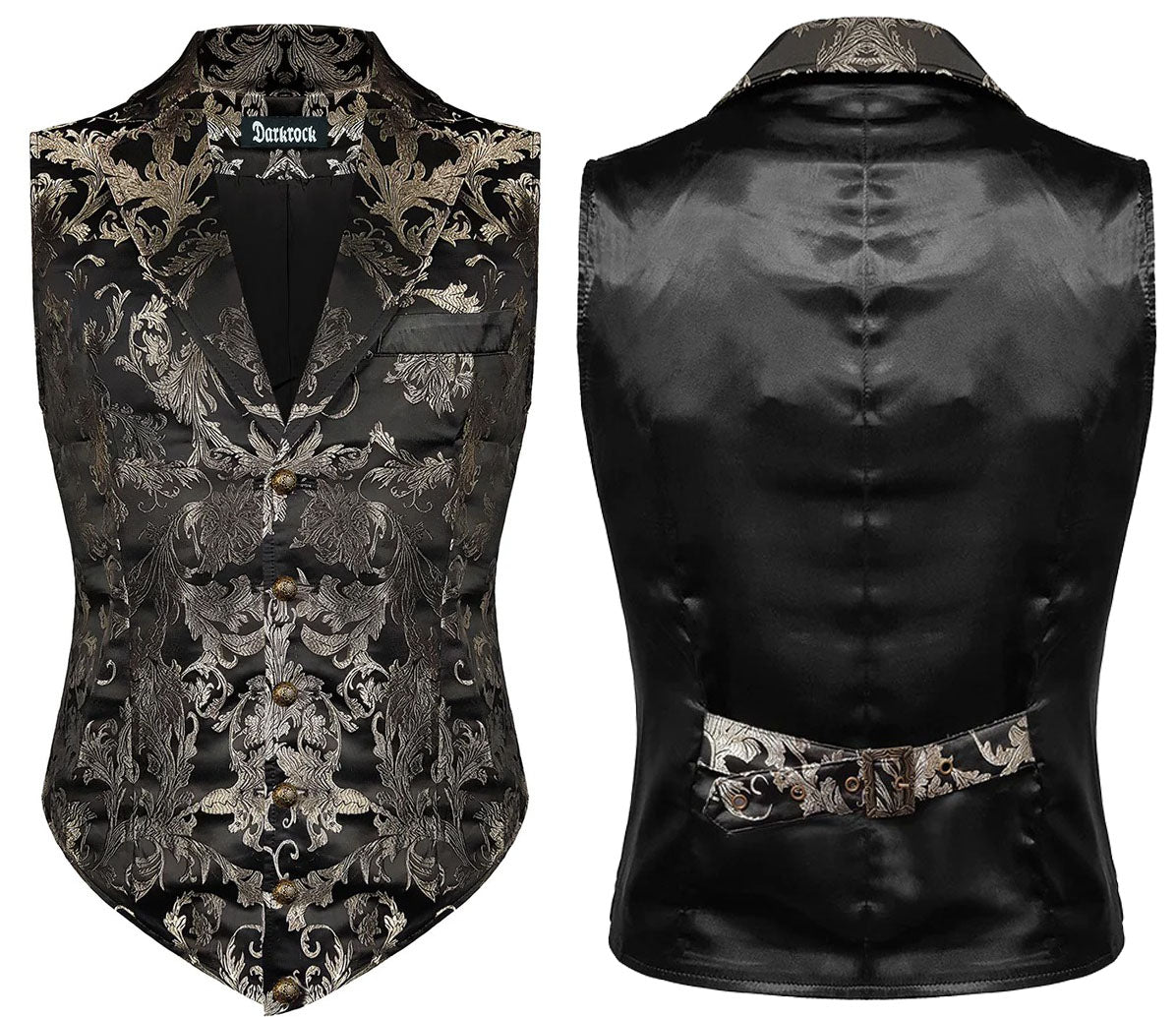 Gothic Devil Fashion Aristocrat Men’s Waistcoat Vest Black & Amp Gold