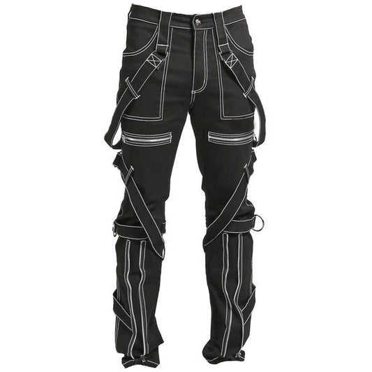 Prime Quality Gothic Straps Zipper Stitch Trousers Punk Rock Studs Metal Chain Trouser Pants Unisex