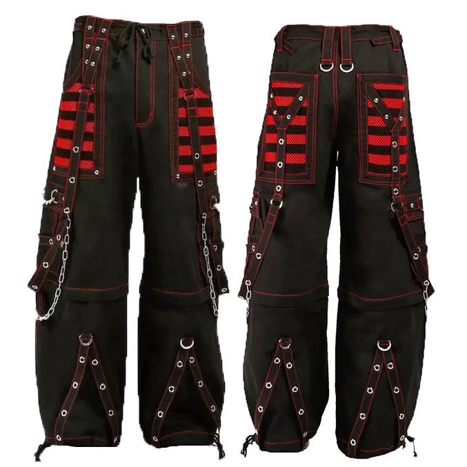 Gothic Extreme Bondage Skater Red & amp Black Punk Rocker Cyber Steampunk Biker Pant Unisex