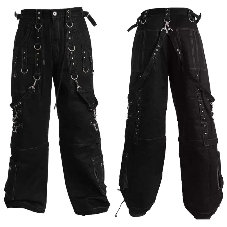 Men Handmade Gothic Bondage Trouser Grey Thread Cyber Pant Punk Shorts Metal Studs Pants Unisex