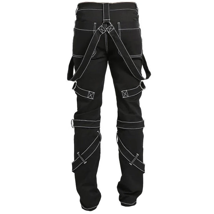 Prime Quality Gothic Straps Zipper Stitch Trousers Punk Rock Studs Metal Chain Trouser Pants Unisex