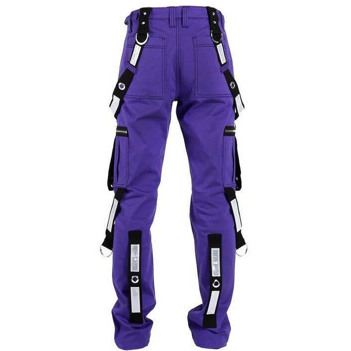 Men Gothic Bondage Reflective Men Pant Alternative Punk Rock Emo Pant Electric Pants Purple Unisex