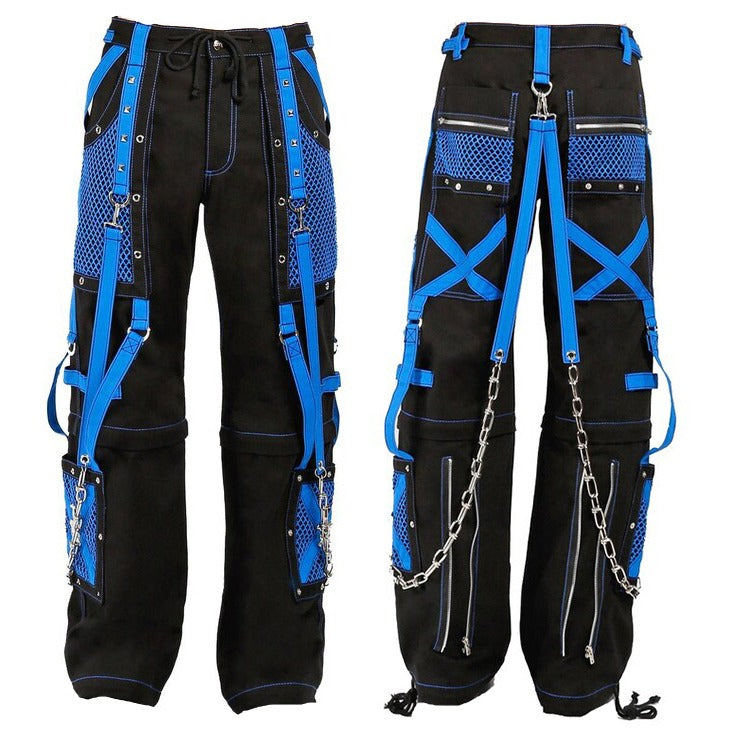 Gothic Handmade Gothic Bondage Men Pant Alternative Punk Rock Black Blue Emo Trouser Pant Shorts Unisex