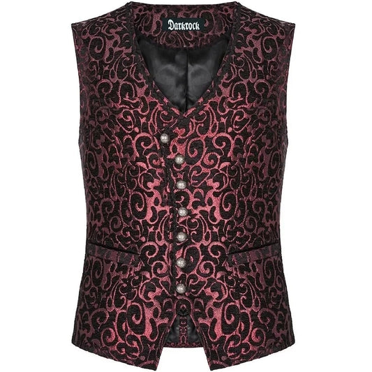 Men’s Gothic Waistcoat Vest Red Paisley Velvet Steampunk Regency/Victorian Suit Vest Steampunk