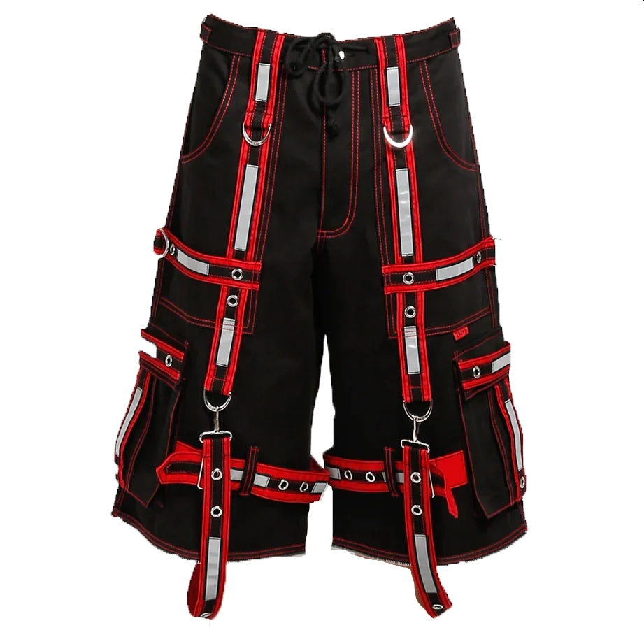 Mens Extreme Bondage Gothic Electro Reflector Black Red Trip Pant Shorts Unisex