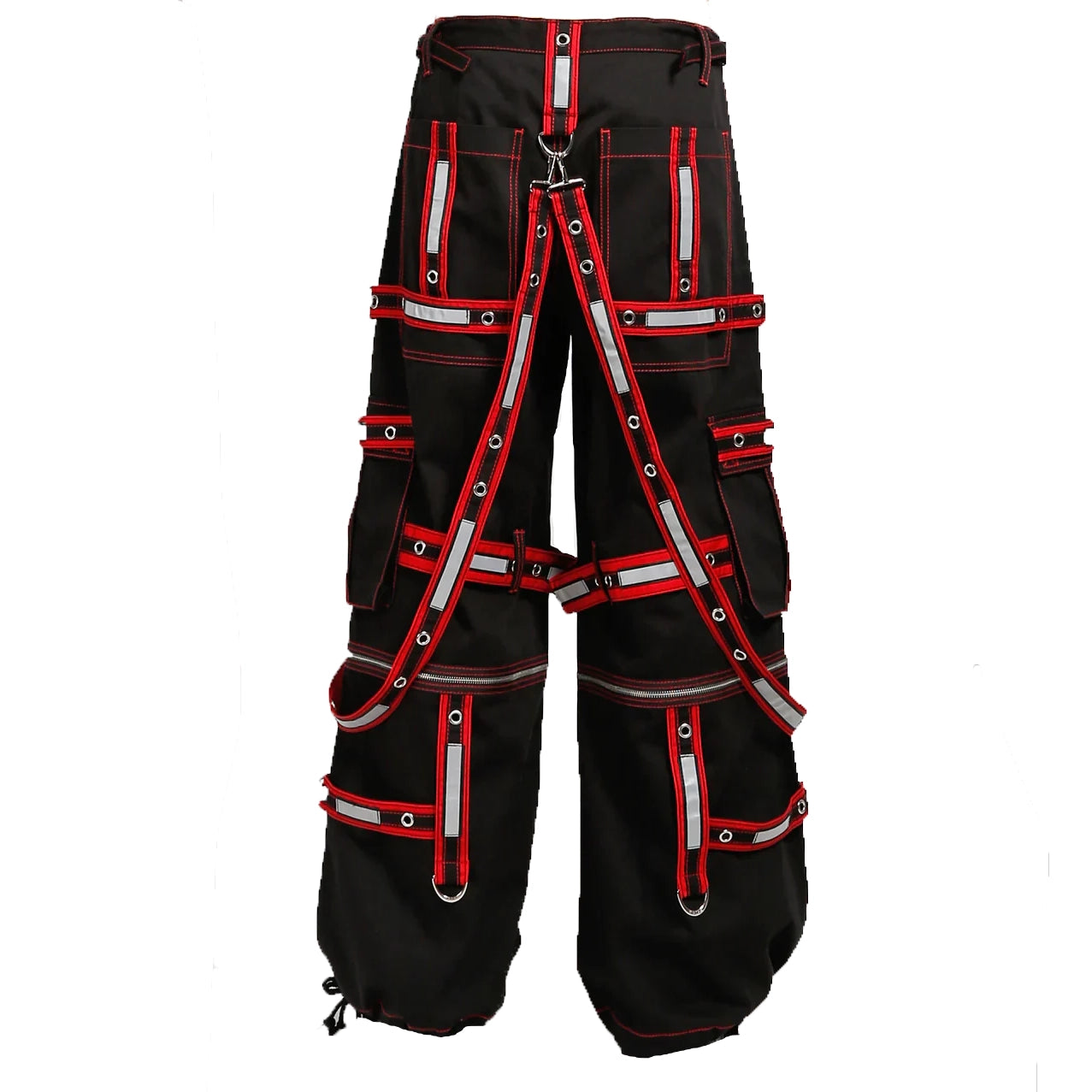 Mens Extreme Bondage Gothic Electro Reflector Black Red Trip Pant Shorts Unisex