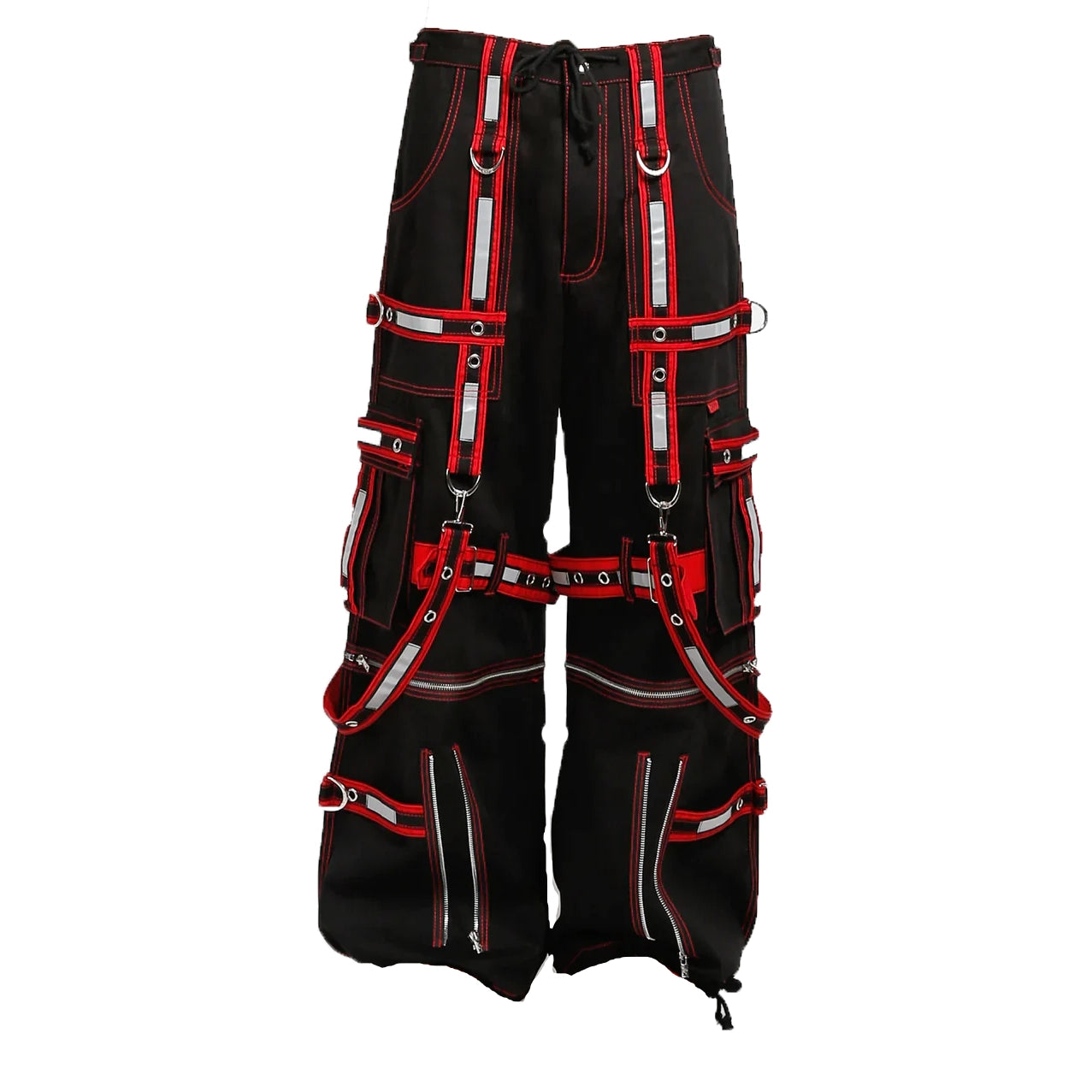 Mens Extreme Bondage Gothic Electro Reflector Black Red Trip Pant Shorts Unisex