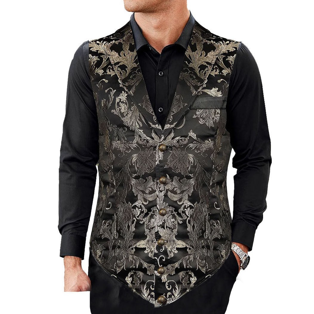 Gothic Devil Fashion Aristocrat Men’s Waistcoat Vest Black & Amp Gold