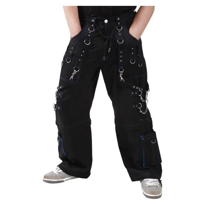 Men Handmade Gothic Bondage Trouser Blue Thread Cyber Pant Punk Shorts Metal Studs Pants Gothic Pant Unisex