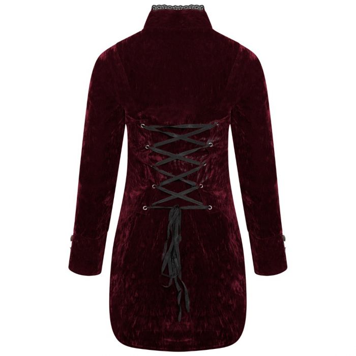 Women’s Handmade Maroon Velvet Gothic Steampunk Gothic Long Coat