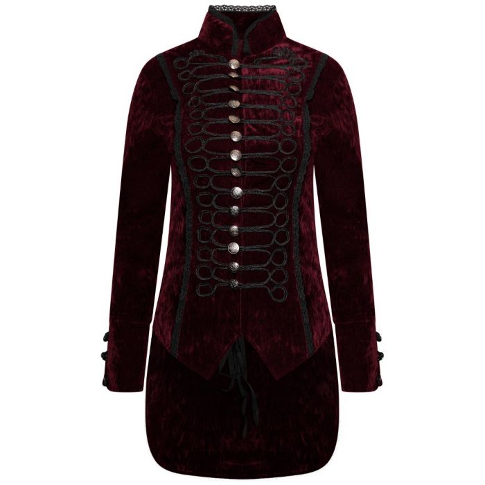 Women’s Handmade Maroon Velvet Gothic Steampunk Gothic Long Coat