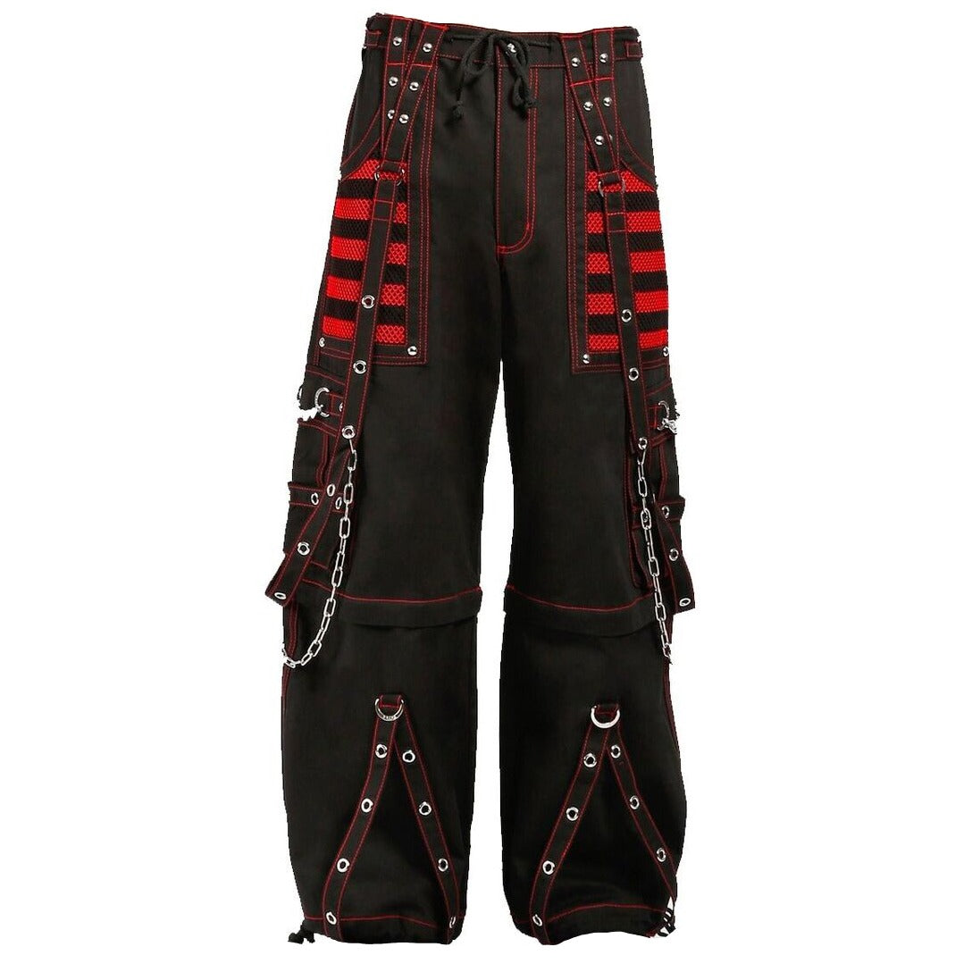 Gothic Extreme Bondage Skater Red & amp Black Punk Rocker Cyber Steampunk Biker Pant Unisex