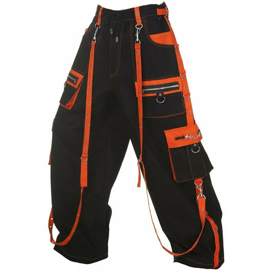 Gothic Mens Handmade Bondage 4 Pocket Dead Thread Trouser Punk Rock Black Orange Pant Unisex