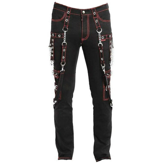 Gothic Mens Military Officer Trousers Black Red Black Pants Unisex