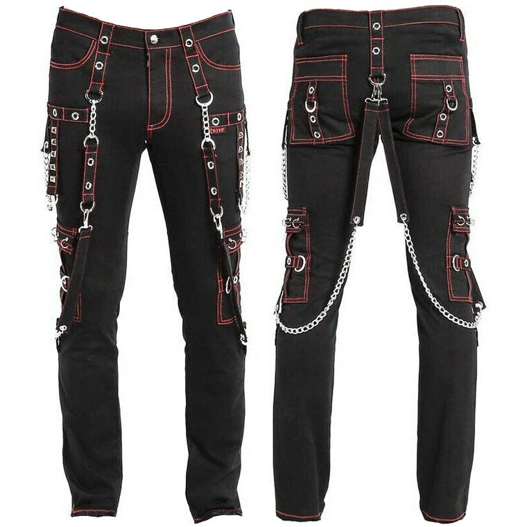 Gothic Mens Military Officer Trousers Black Red Black Pants Unisex