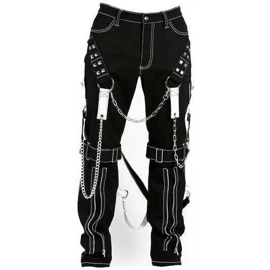 Mens Gothic Bondage Black Pant Rock Hard Trouser Heavy Weight Emo Pants Unisex