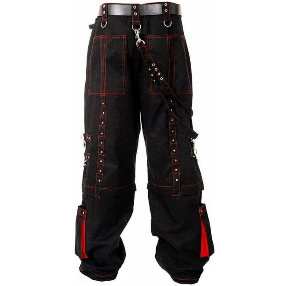 Men Gothic Handmade Bondage Trouser Cyber Red Thread Shorts Metal Studs Trouser Pant Unisex