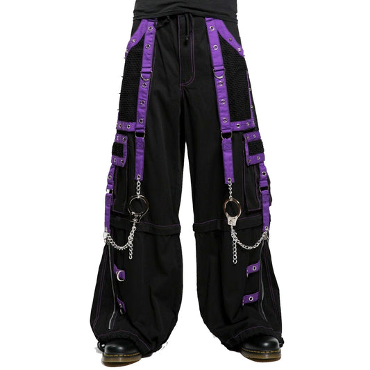 Men Gothic Pant Black Purple Punk Baggy Pant W Chrome Rings & Amp Chain Unisex