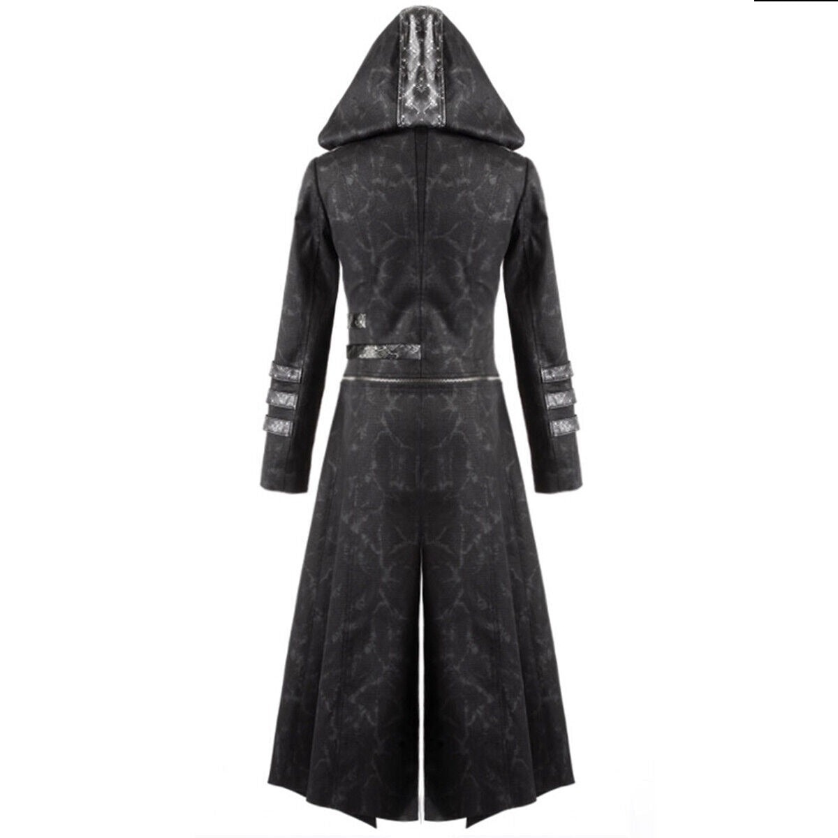 Gothic Scorpion Men’s Hooded Trench Wax Coat Long Jacket Black Gothic Steampunk Long To Short Hooded Military Coat