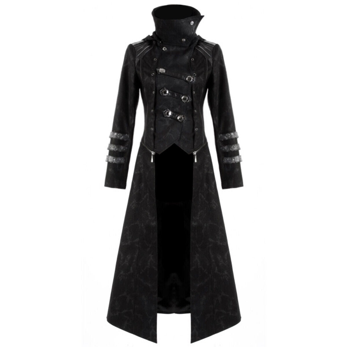 Gothic Scorpion Men’s Hooded Trench Wax Coat Long Jacket Black Gothic Steampunk Long To Short Hooded Military Coat