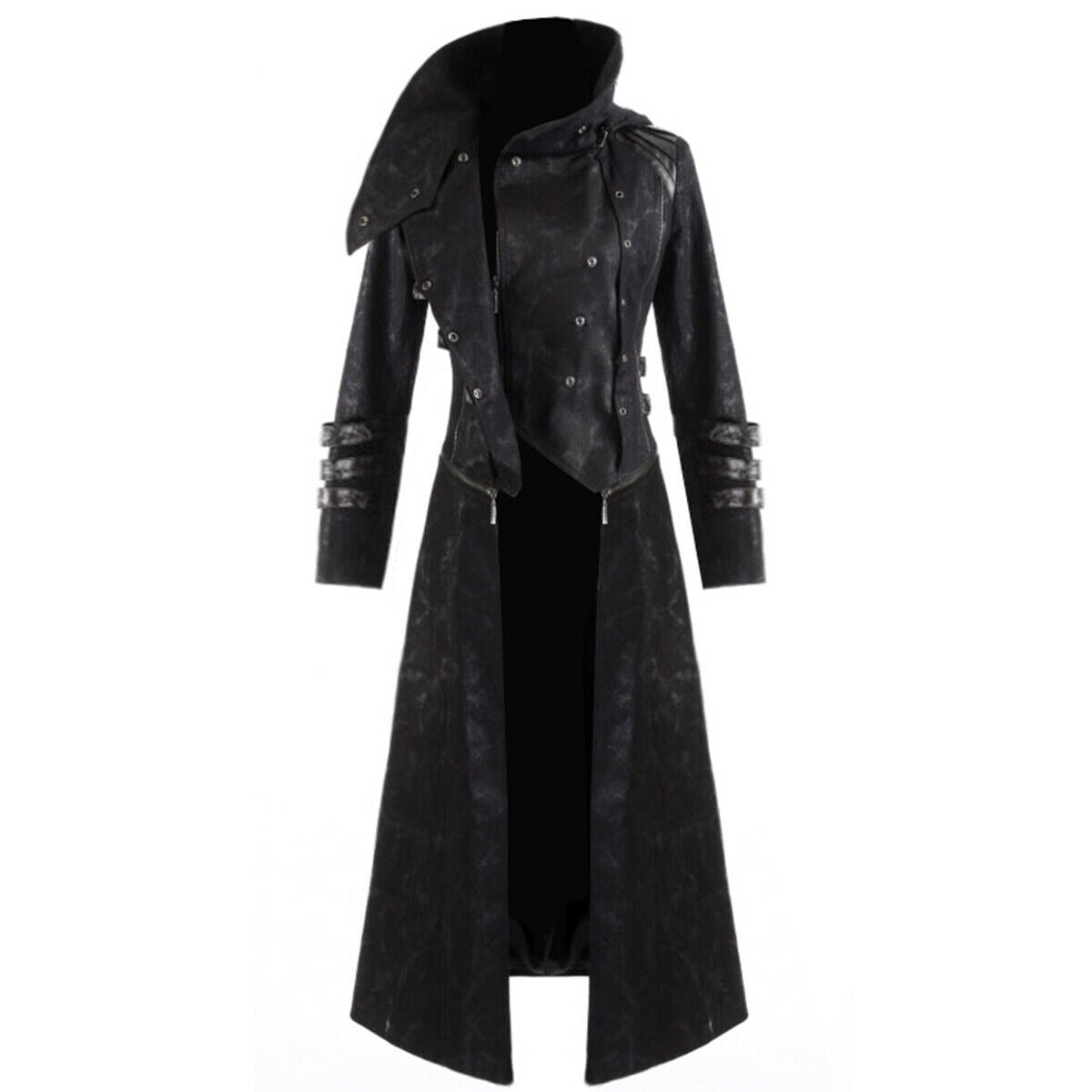 Gothic Scorpion Men’s Hooded Trench Wax Coat Long Jacket Black Gothic Steampunk Long To Short Hooded Military Coat