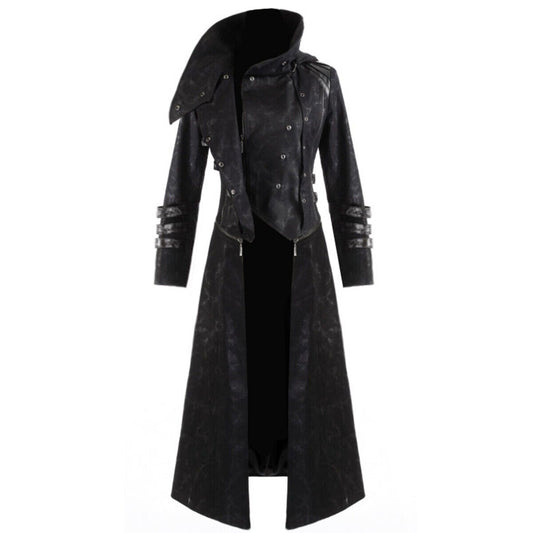 Gothic Scorpion Men’s Hooded Trench Wax Coat Long Jacket Black Gothic Steampunk Long To Short Hooded Military Coat