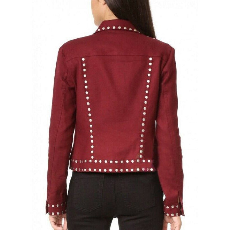 Women Studded Maroon Cotton Jacket