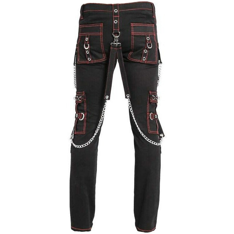 Gothic Mens Military Officer Trousers Black Red Black Pants Unisex