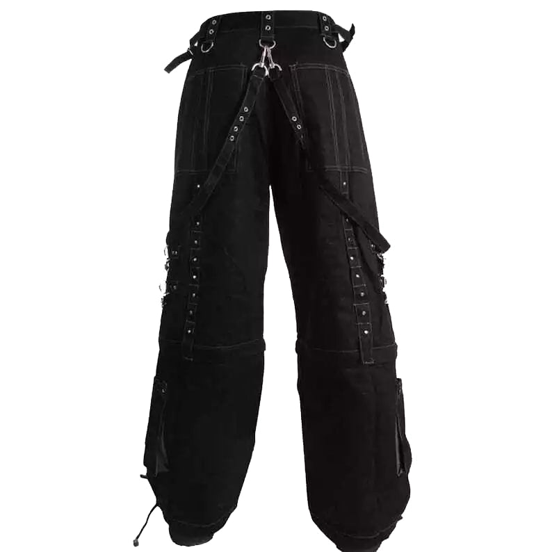 Men Handmade Gothic Bondage Trouser Grey Thread Cyber Pant Punk Shorts Metal Studs Pants Unisex