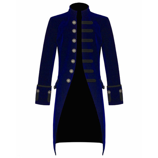 Men’s Velvet Renaissance Blue Velvet Handmade Frock Coat Gothic Victorian Jacket Steampunk